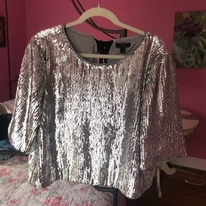 Silver sequin cropped top